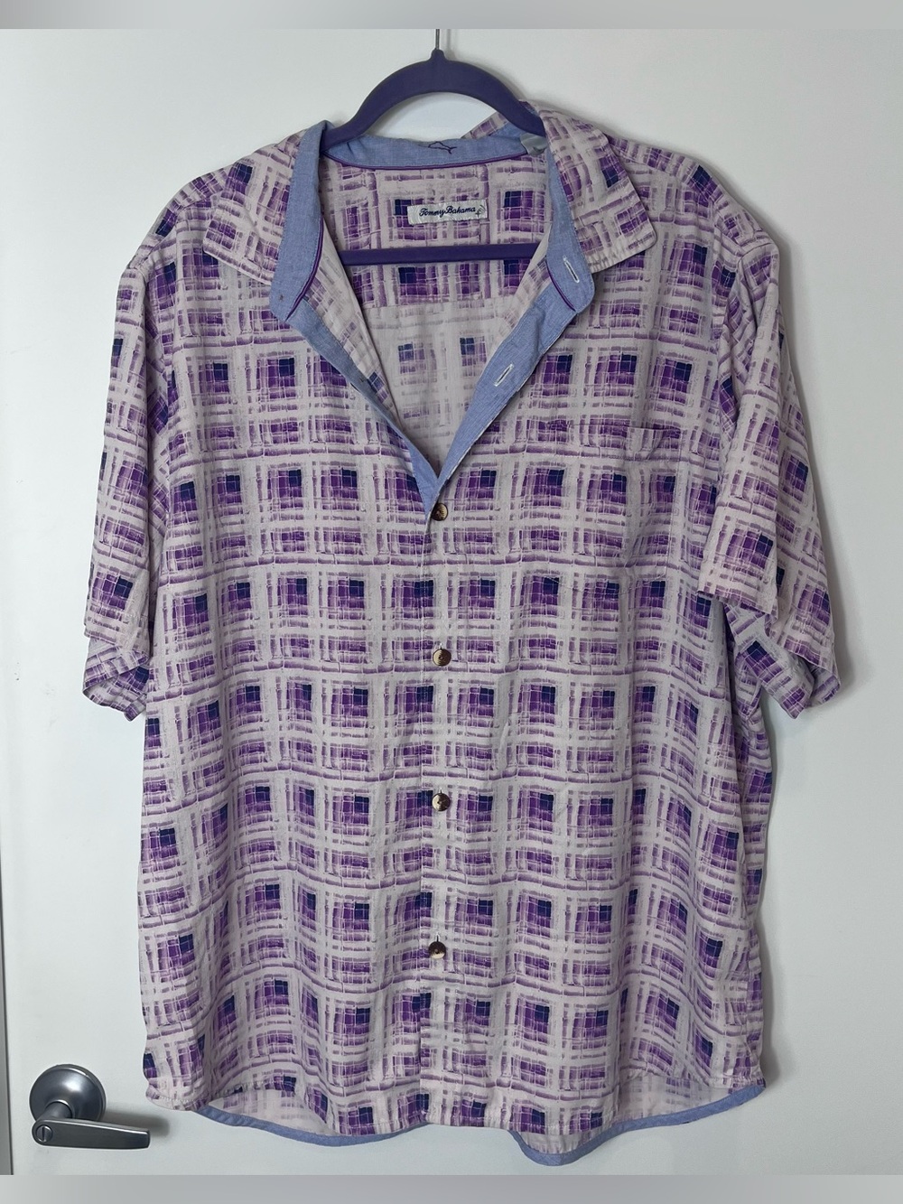 Tommy Bahama Island Zone‎ Shirt XXL Silk Coolmax Button Down Short Sleeve Purple